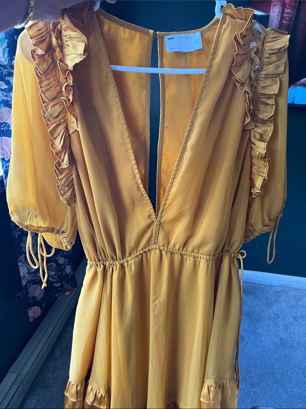ASOS Orange Ruffle V-Neck Peasant Tunic - Picture 7 of 8